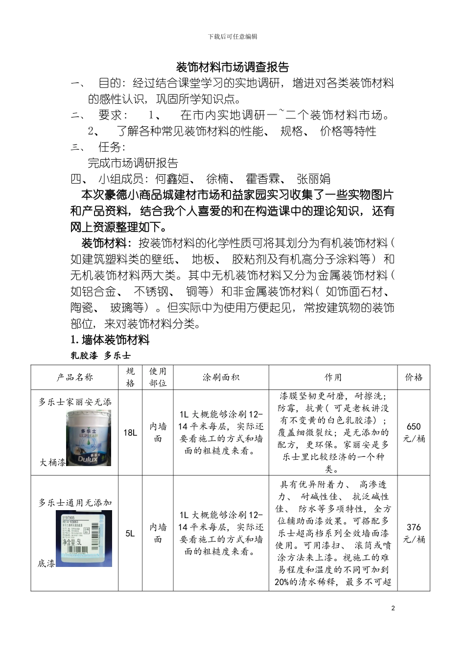 装饰材料市场调查报告模板_第2页