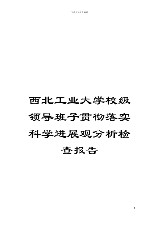 西北工业大学校级领导班子贯彻落实科学发展观分析检查报告模板