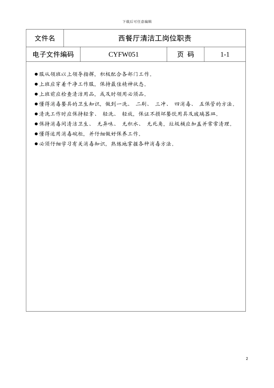 西餐厅清洁工岗位职责模板_第2页