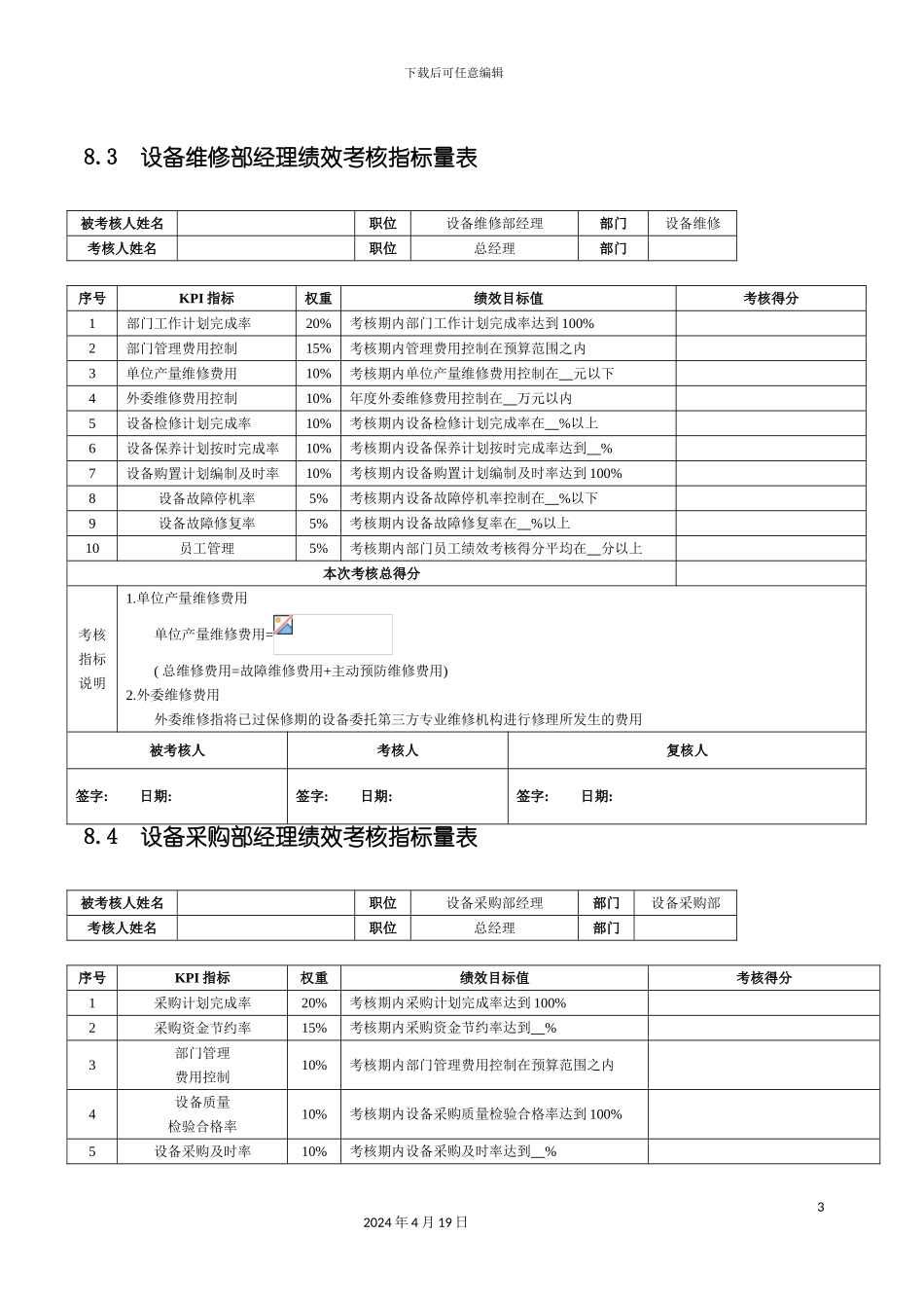 设备管理人员绩效考核模板_第3页