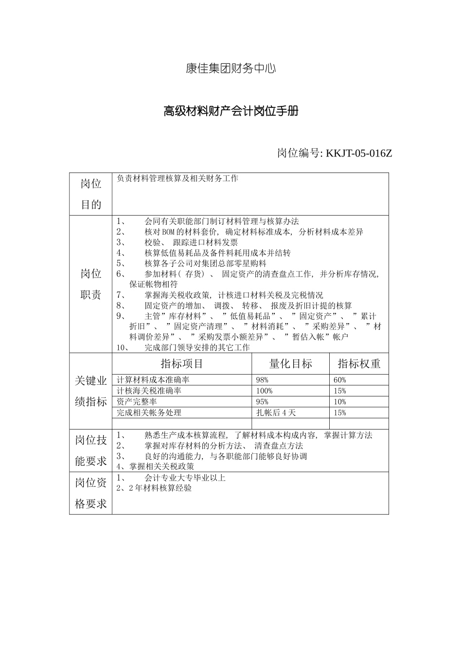 财务中心高级材料财产会计岗位手册表模板_第2页