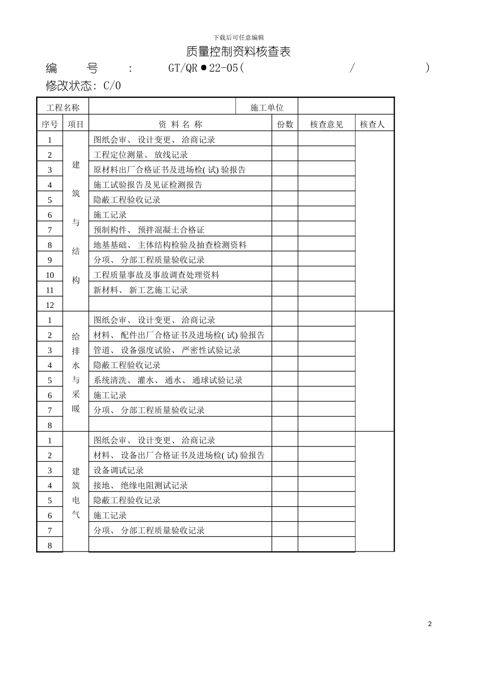 质量控制资料核查表模板_第2页