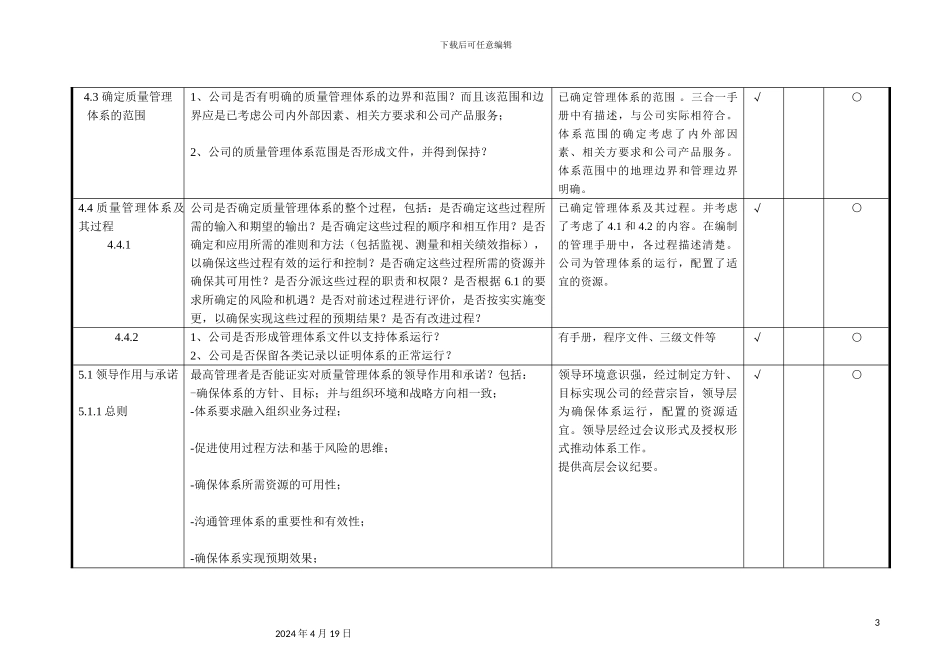 质量管理体系内审检查表_第3页
