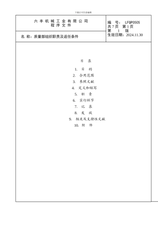 质量部组织职责及适任