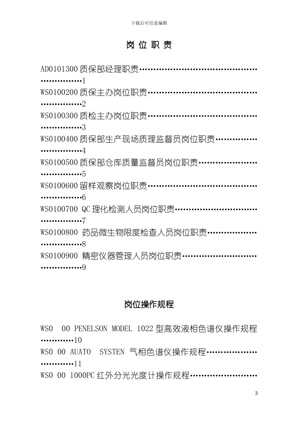 质量部岗位职责岗位操作规程模板_第3页