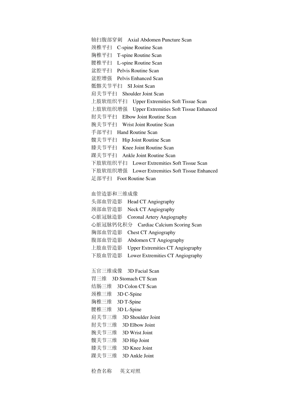 医学影像各种检查方法、部位的中英文对照_第2页