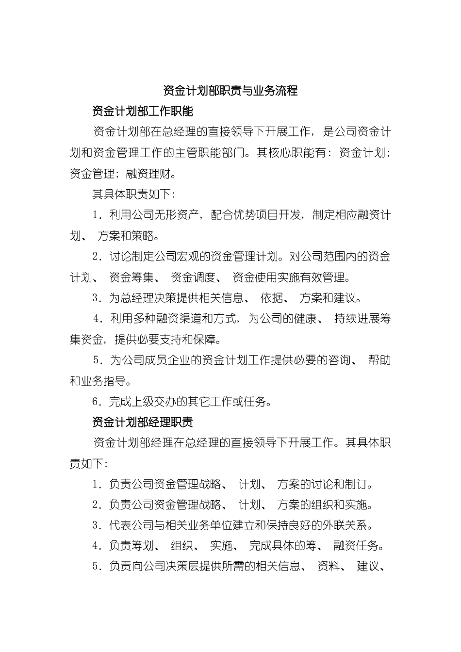 资金计划部职责与业务流程分析报告模板_第2页