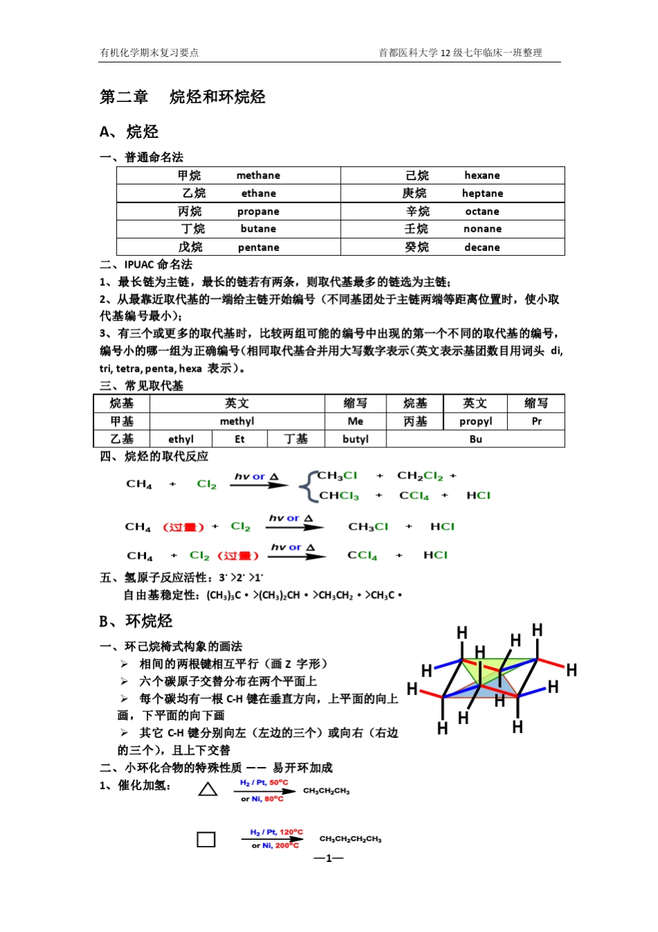 医学类有机化学复习要点_第1页
