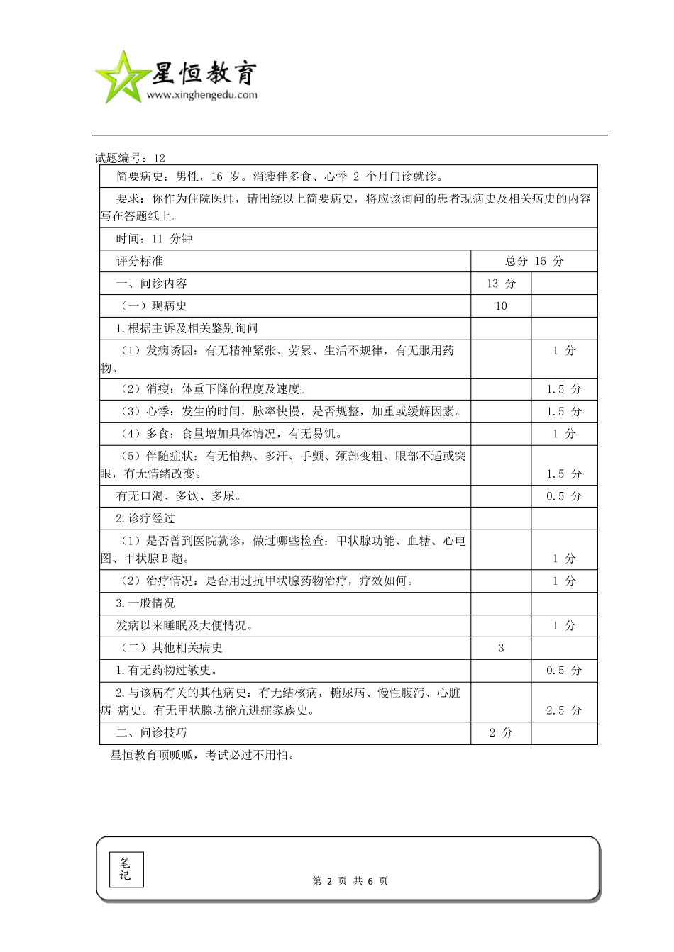 医师实践技能考试：病史采集试题及考官手册标准答案[第三卷]_第2页
