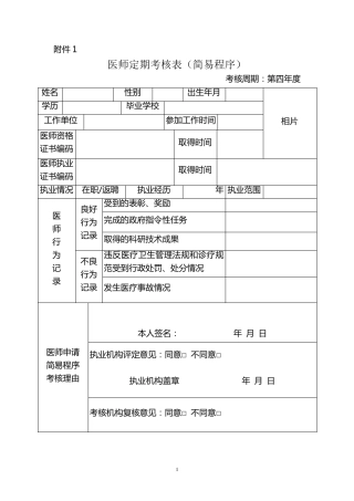 医师考核表格