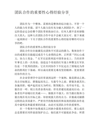 团队合作的重要性心得经验分享