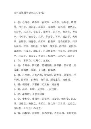 园林景观取名命名总汇参考