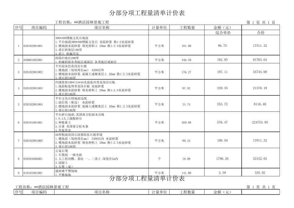 园林景观工程量清单_第1页