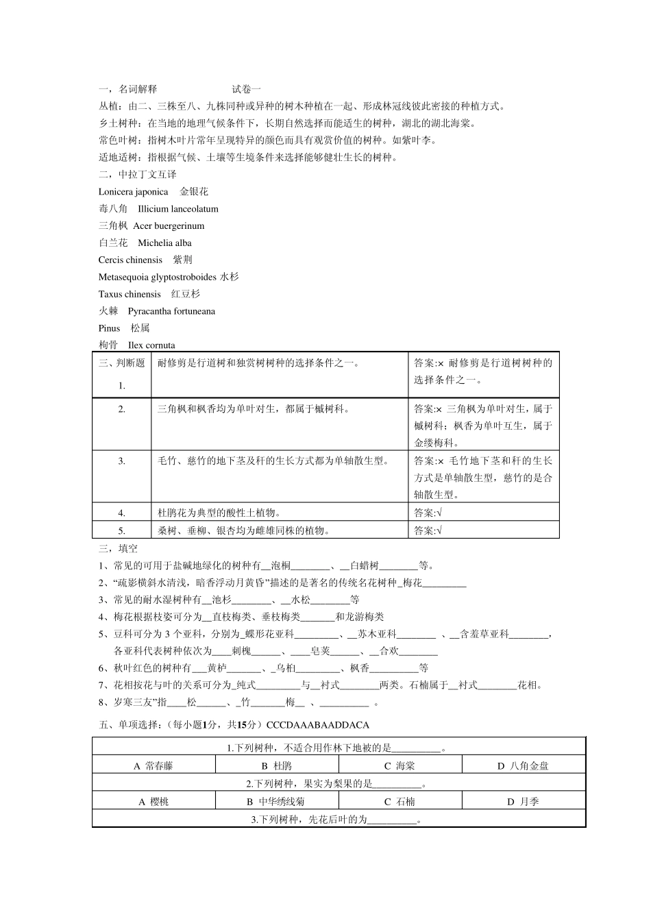 园林树木学试题(华中农业大学两套及答案_第1页