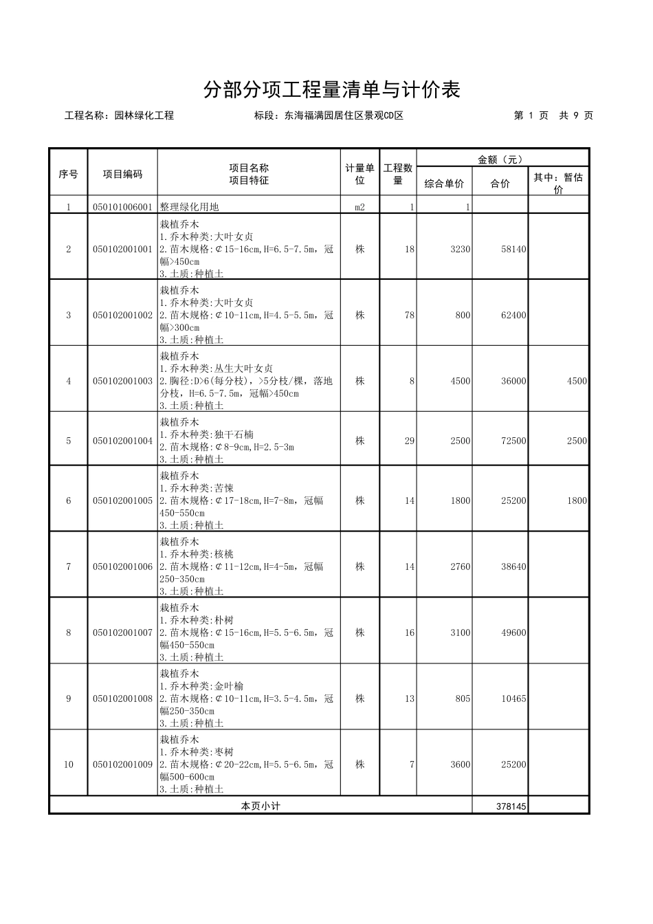 园林绿化工程报价单_第1页