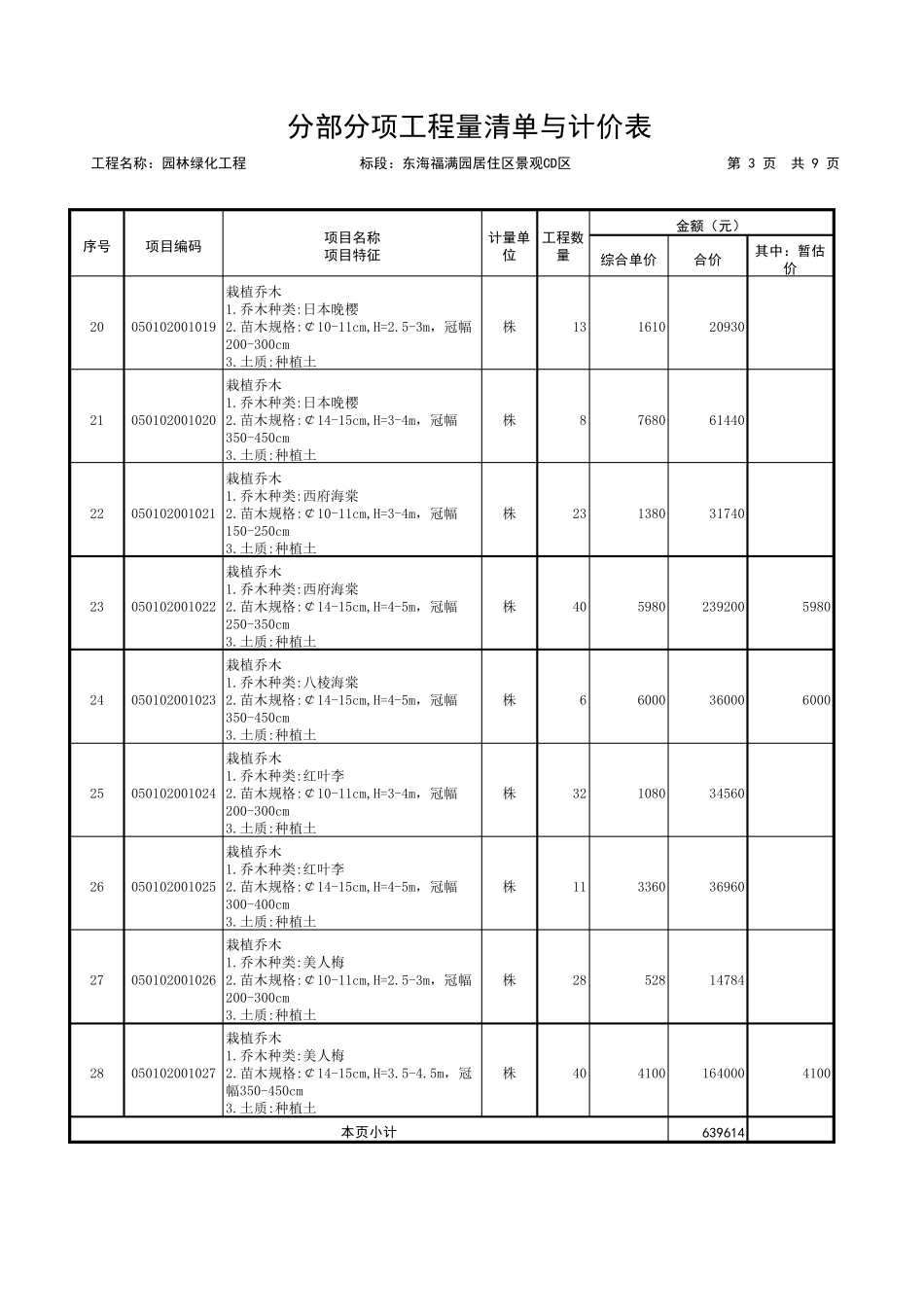 园林绿化工程报价单_第3页
