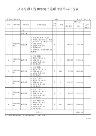 园林绿化工程报价清单xlsx