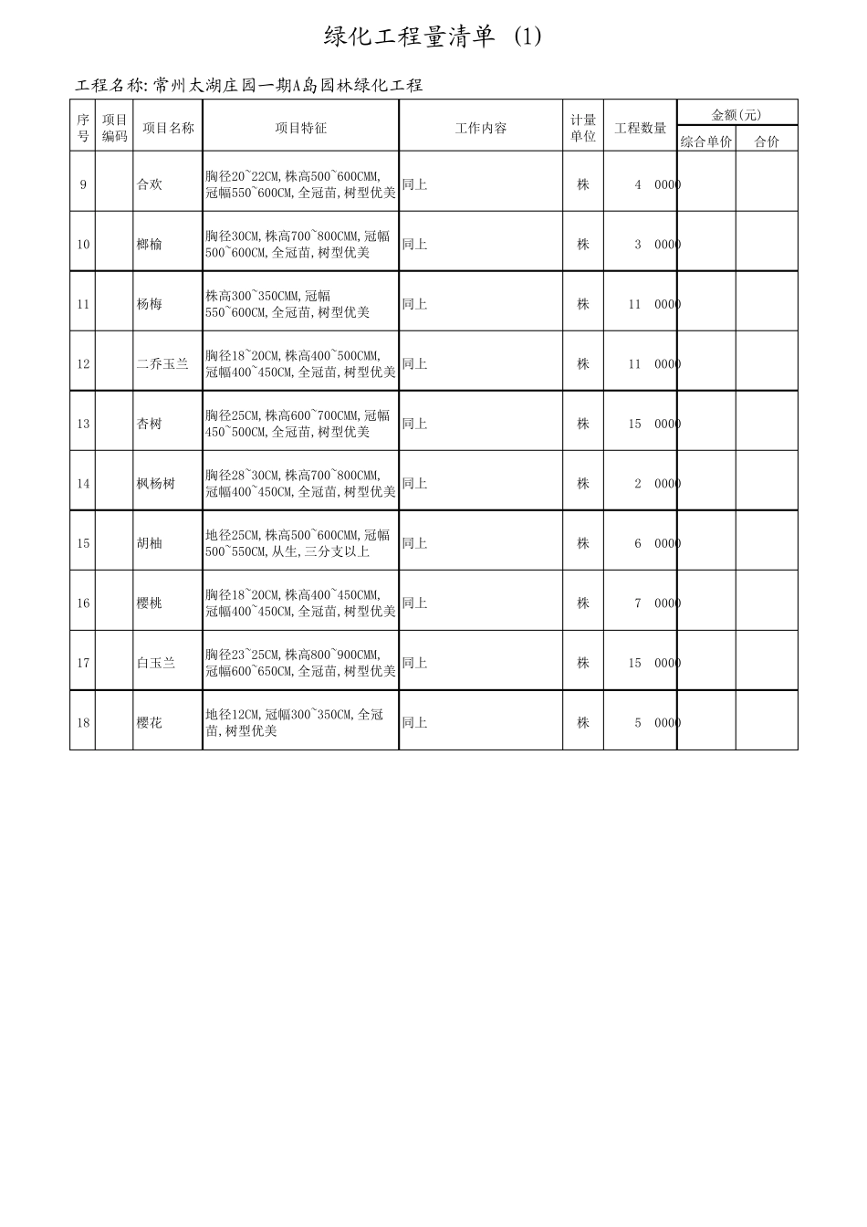 园林绿化工程量清单_第2页