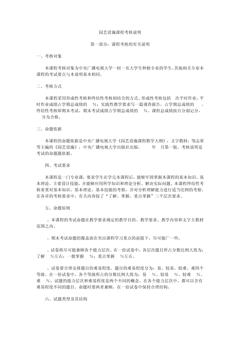 园艺设施课程考核说明_第1页