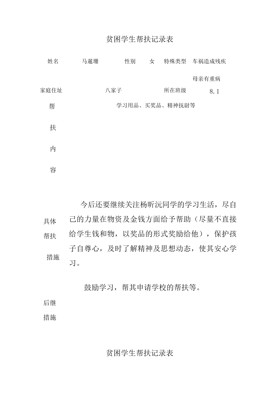 困难学生帮扶工作记录表._第3页