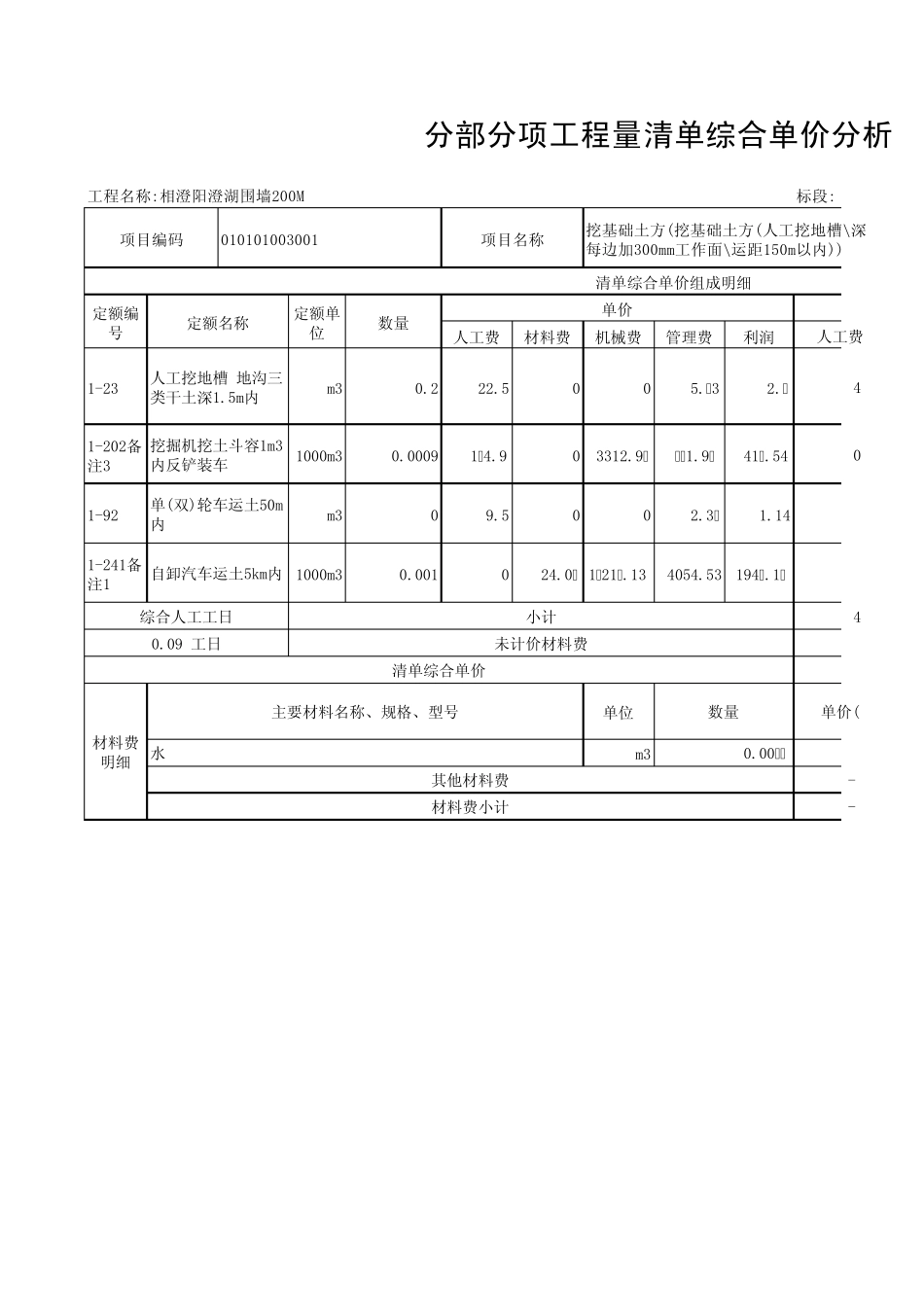 围墙单价分析表_第1页