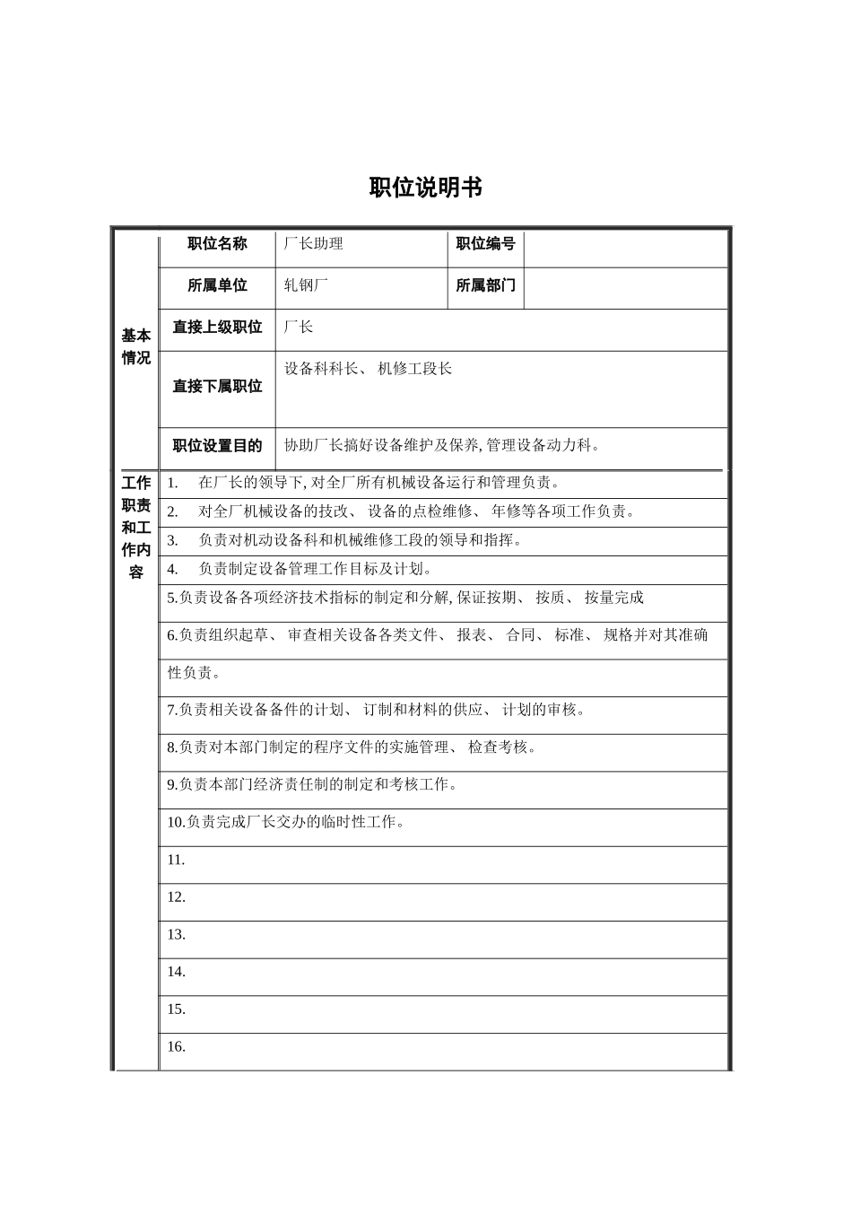轧钢厂厂长助理职位说明书模板_第2页