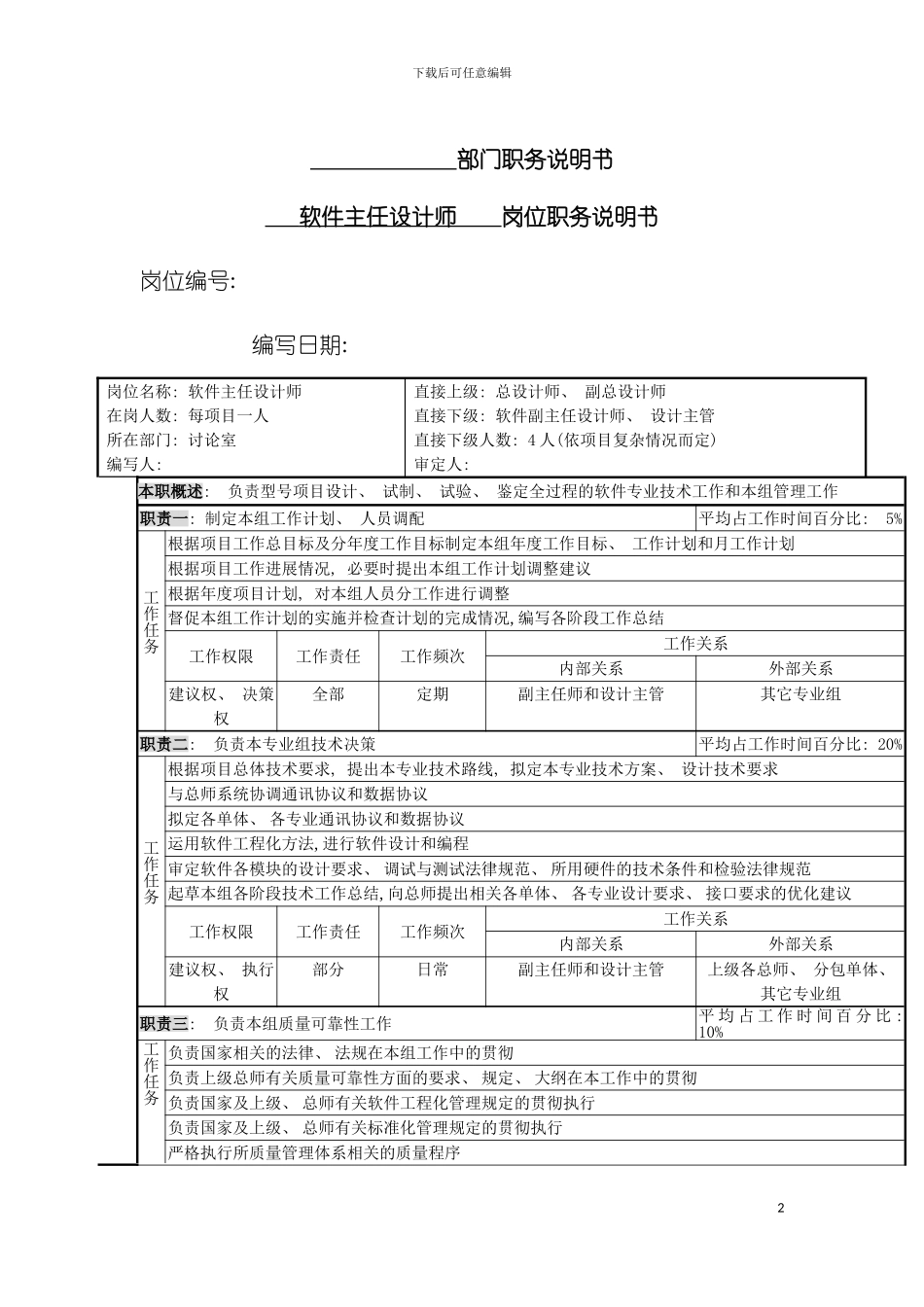 软件主任职务说明书模板_第2页