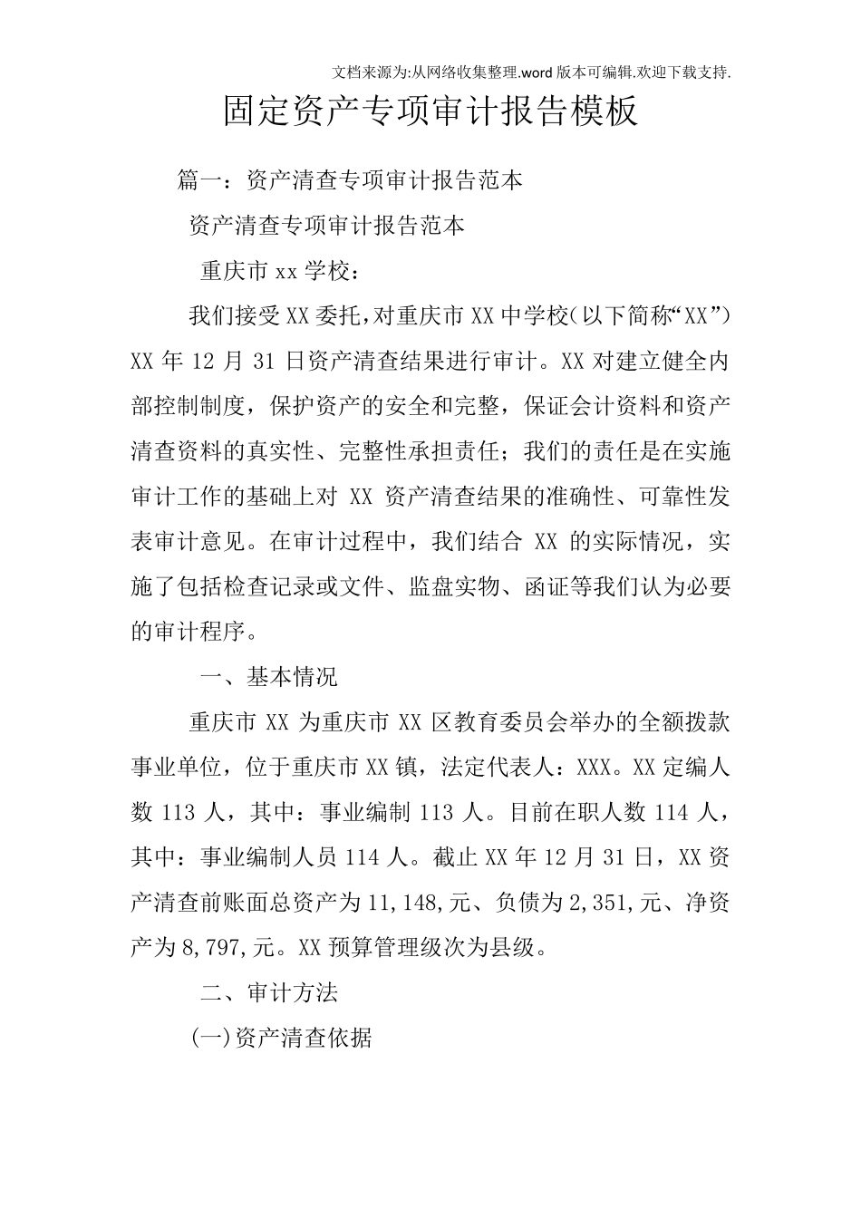 固定资产专项审计报告模板_第1页