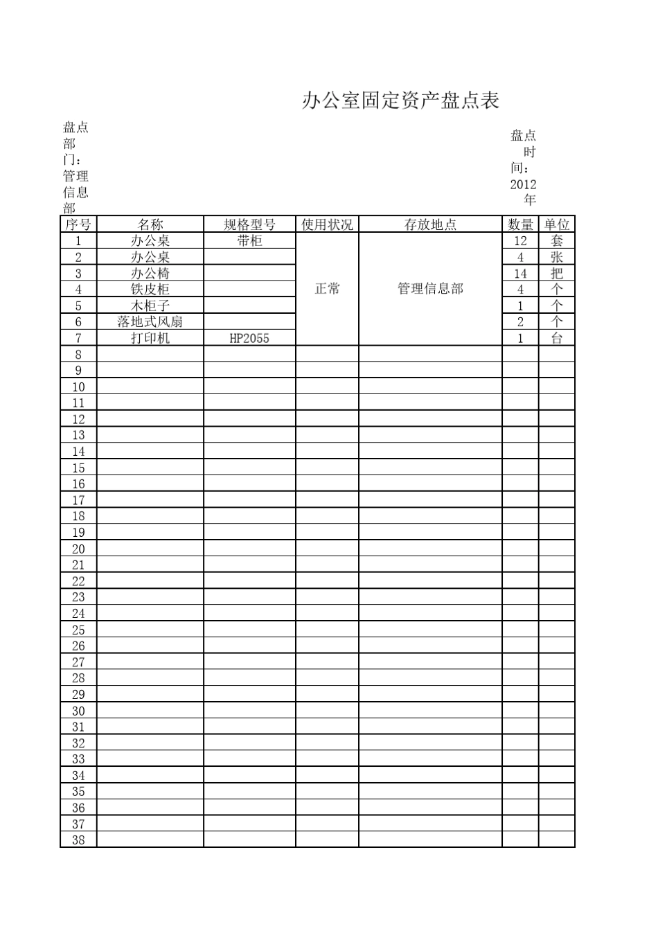 固定资产统计表模板_第1页