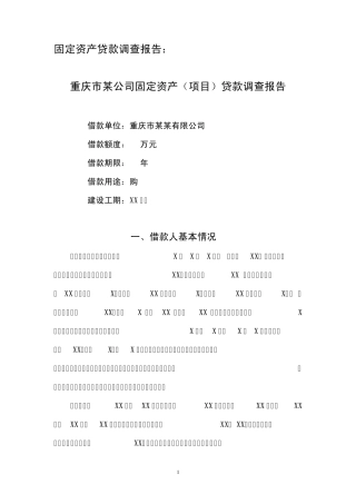 固定资产贷款调查报告