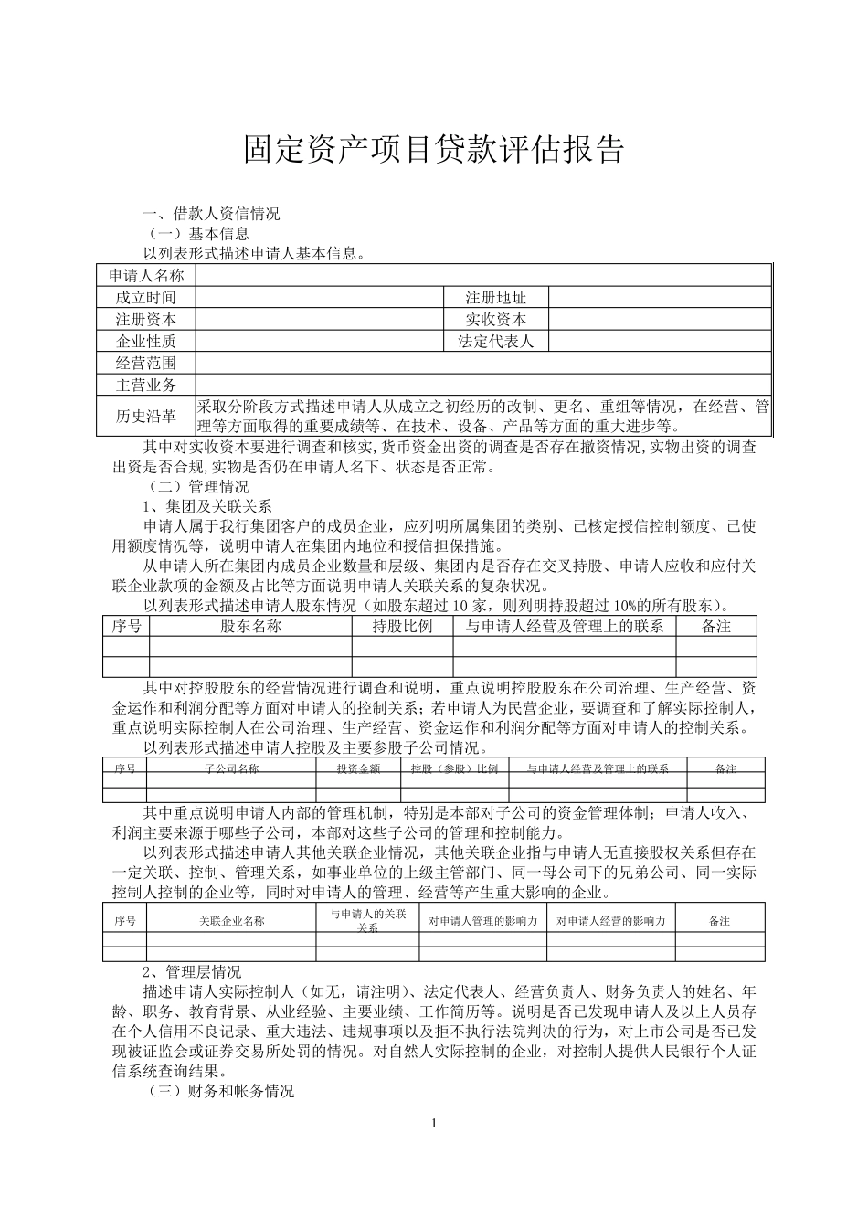 固定资产项目贷款评估报告模板_第1页
