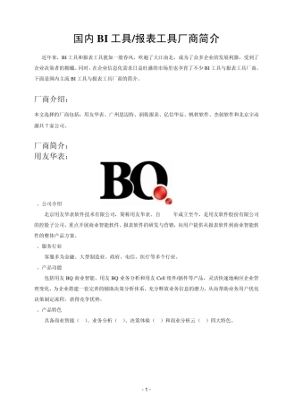 国内BI工具和报表工具厂商简介