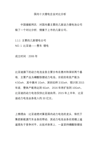 国内十大锂电企业对比分析