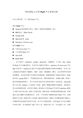 国内国际云计算PaaS平台系统分析