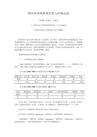国内外兽药研制开发与市场动
