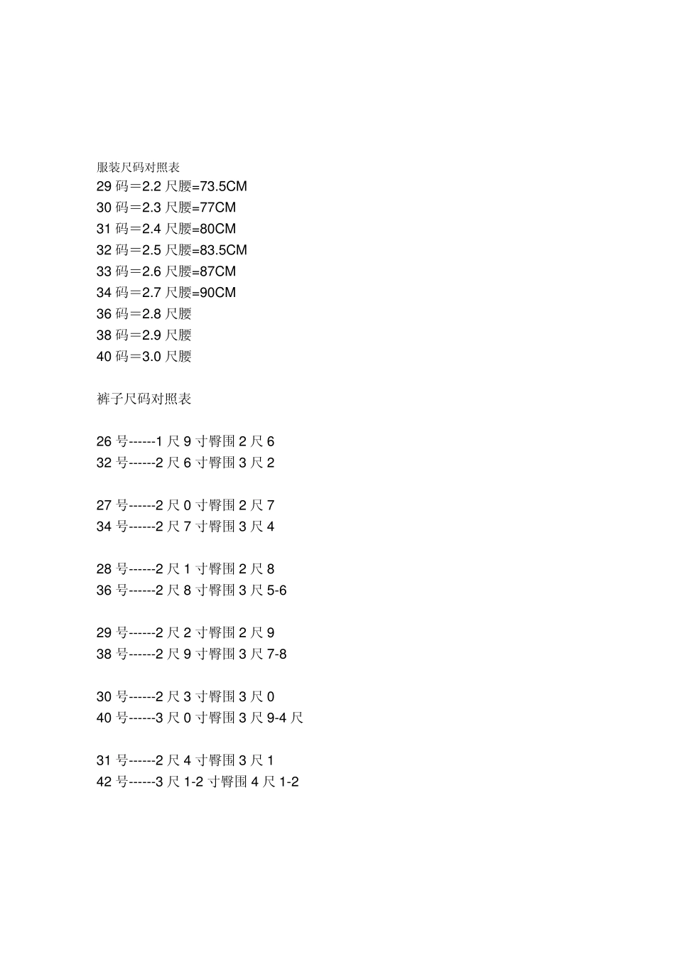 国内外各种服装尺码_第1页