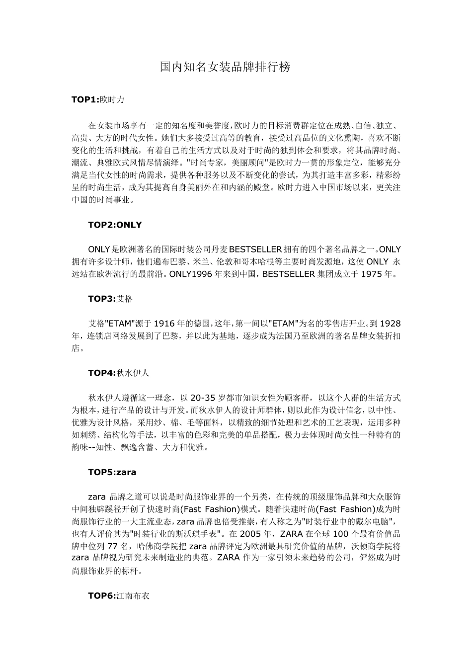 国内外女装品牌介绍_第1页