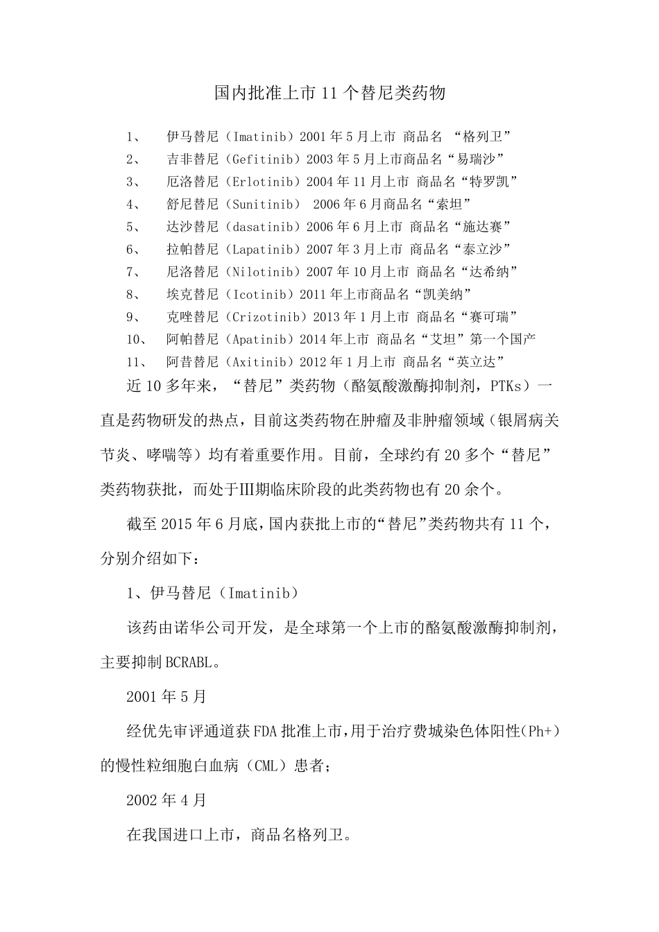 国内批准上市11个替尼类药物_第1页