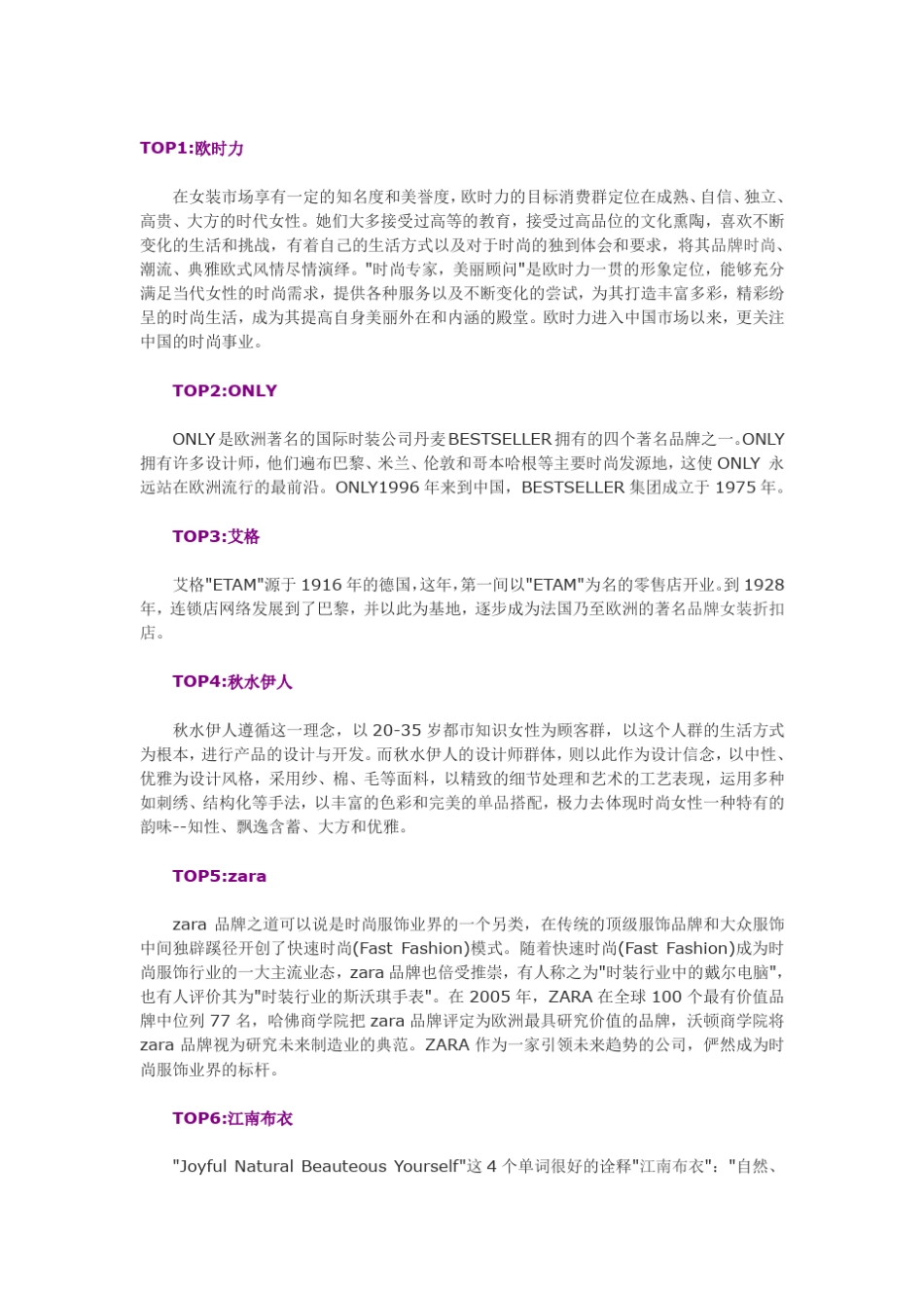 国内知名女装品牌一览_第1页