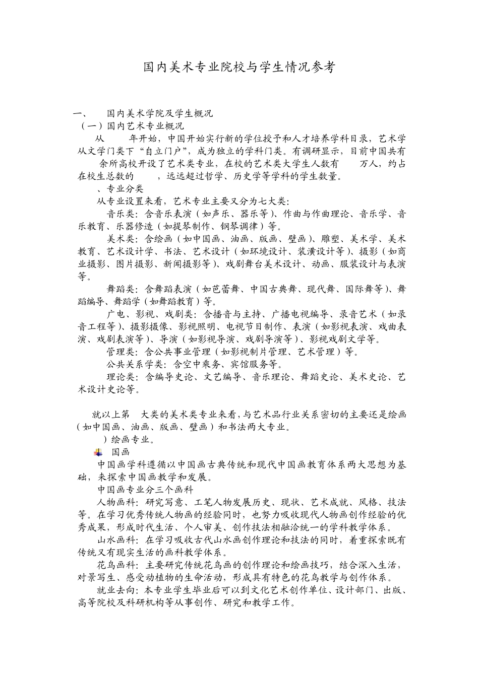国内美术专业院校与学生情况参考_第1页