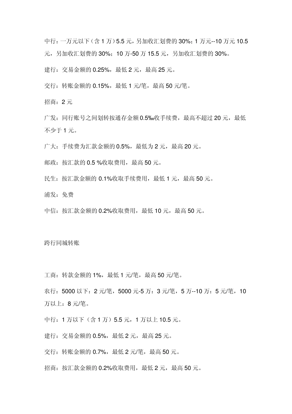 国内银行网上银行转账手续费介绍_第2页