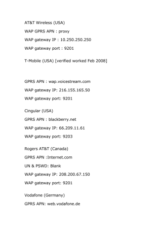 国外主流运营商APN接入点