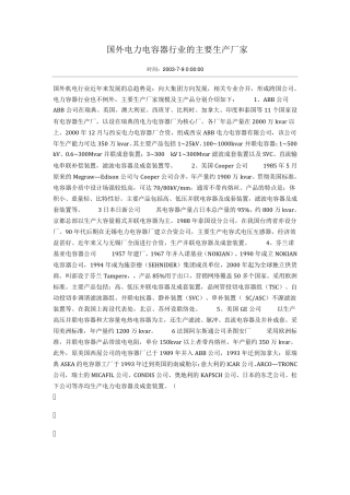 国外电力电容器行业的主要生产厂家