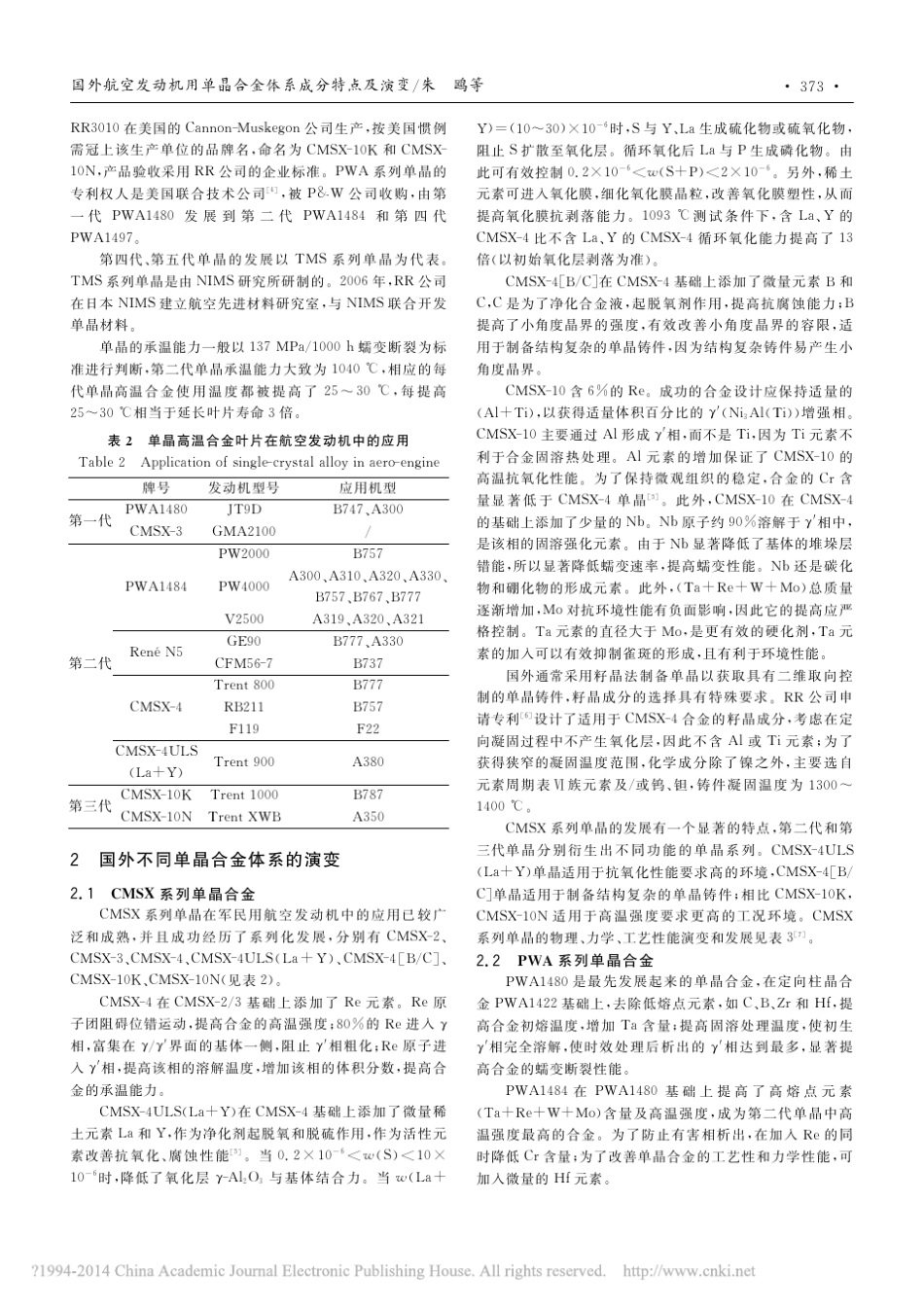 国外航空发动机用单晶合金体系成分特点及演变_朱鸥_第2页