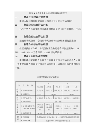 国家A级物流企业分类与评估指标申报程序