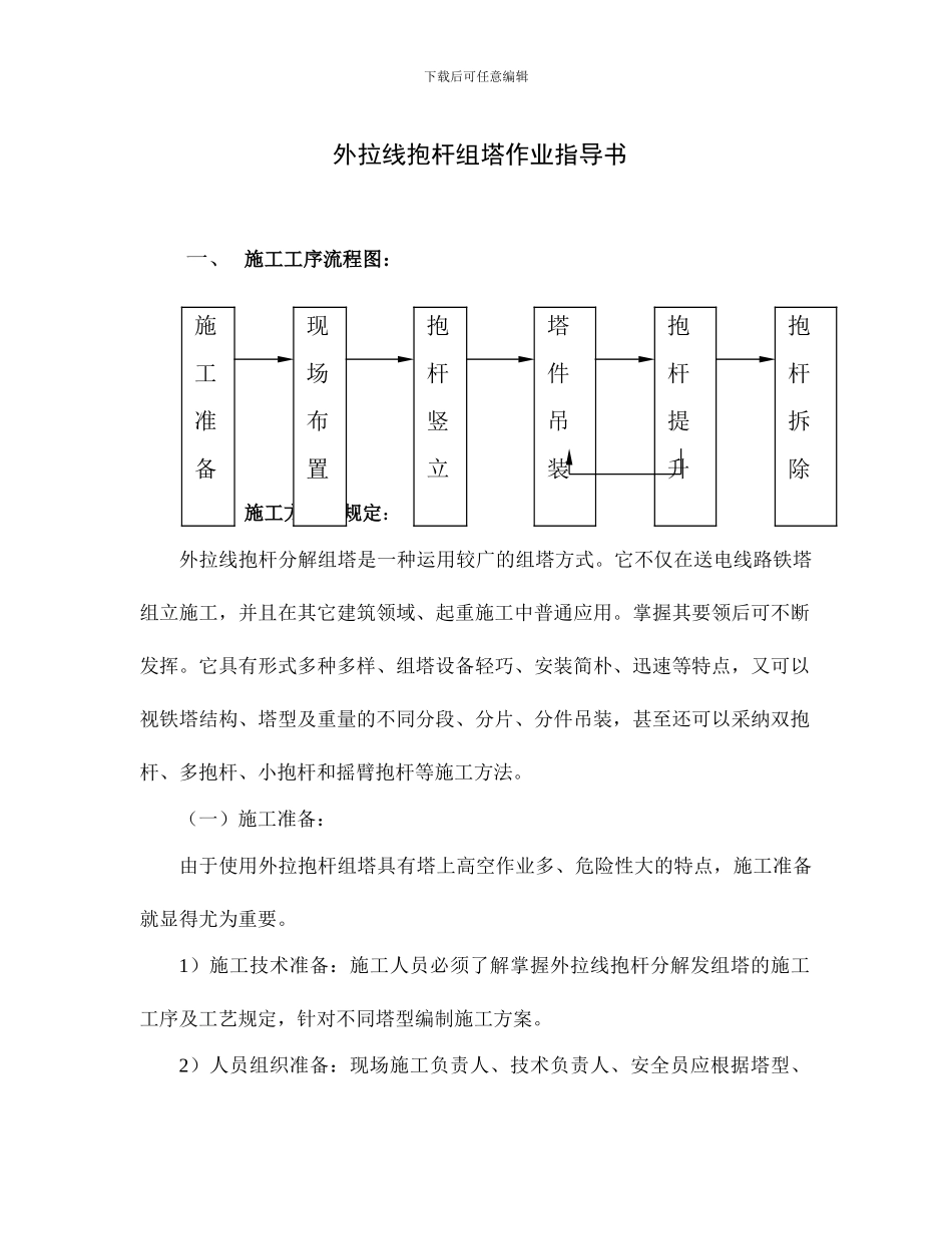 输电线路外拉线抱杆组塔作业指导书_第1页
