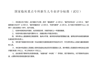 国家临床重点专科新生儿科专业评分标准