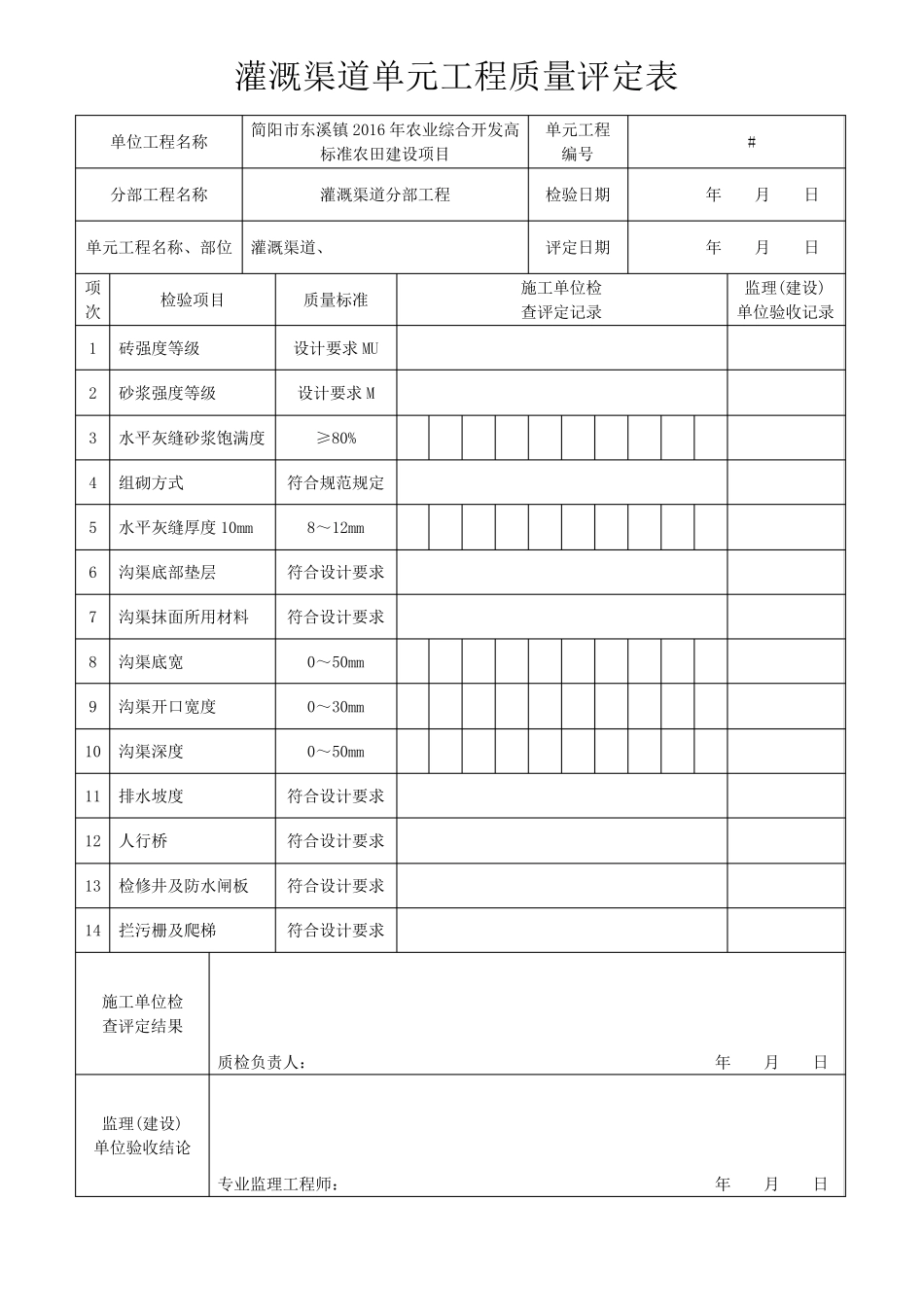 国家农业综合开发高标准农田检验批表格_第1页