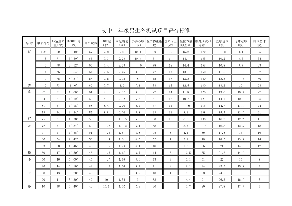 国家学生体质健康标准评分表(中学类)_第1页