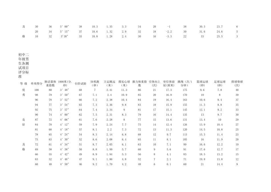 国家学生体质健康标准评分表_第3页